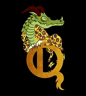 Questing Beast Logo - Heraldic beast with a quill and scroll